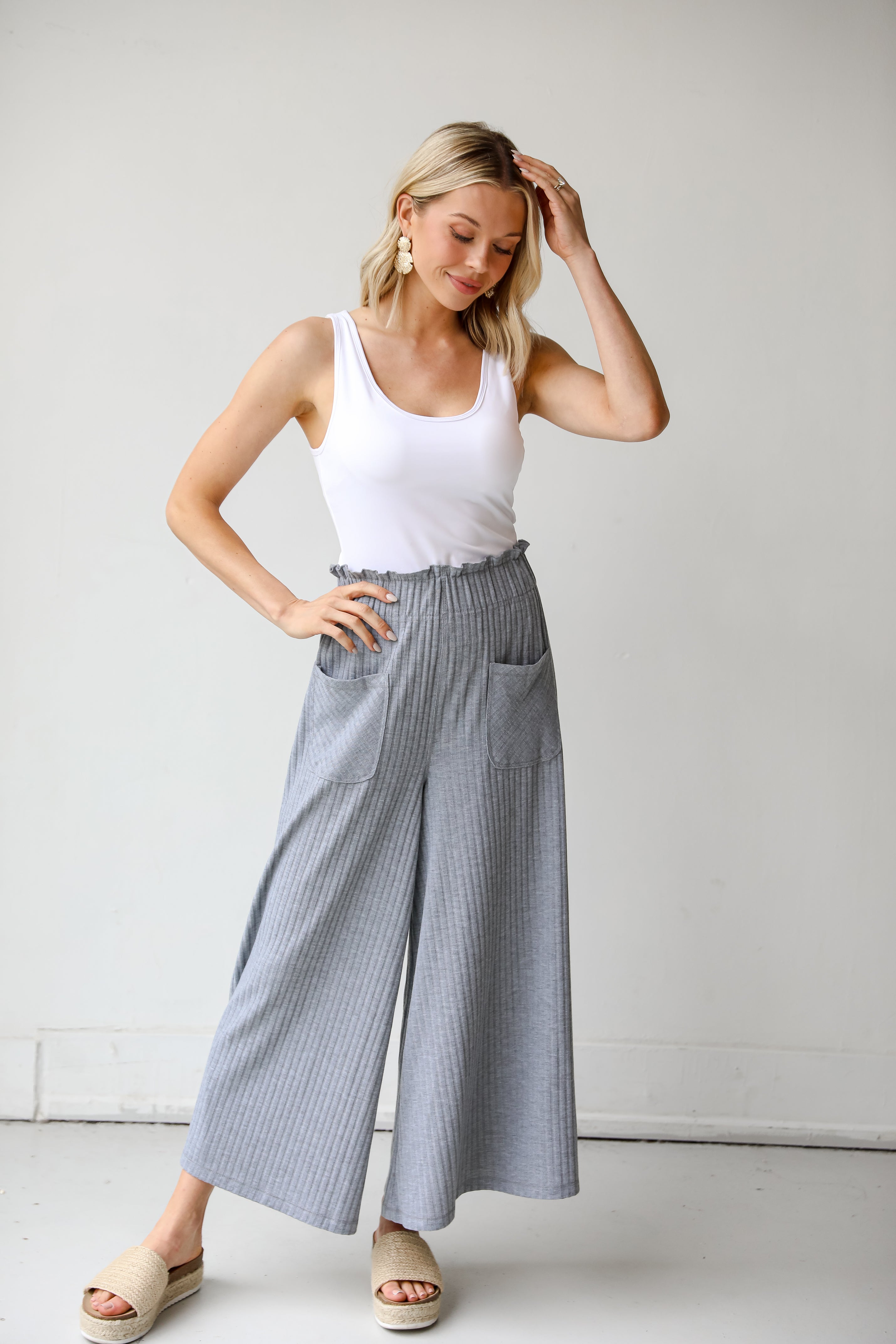 grey Culotte Pants on dress up model