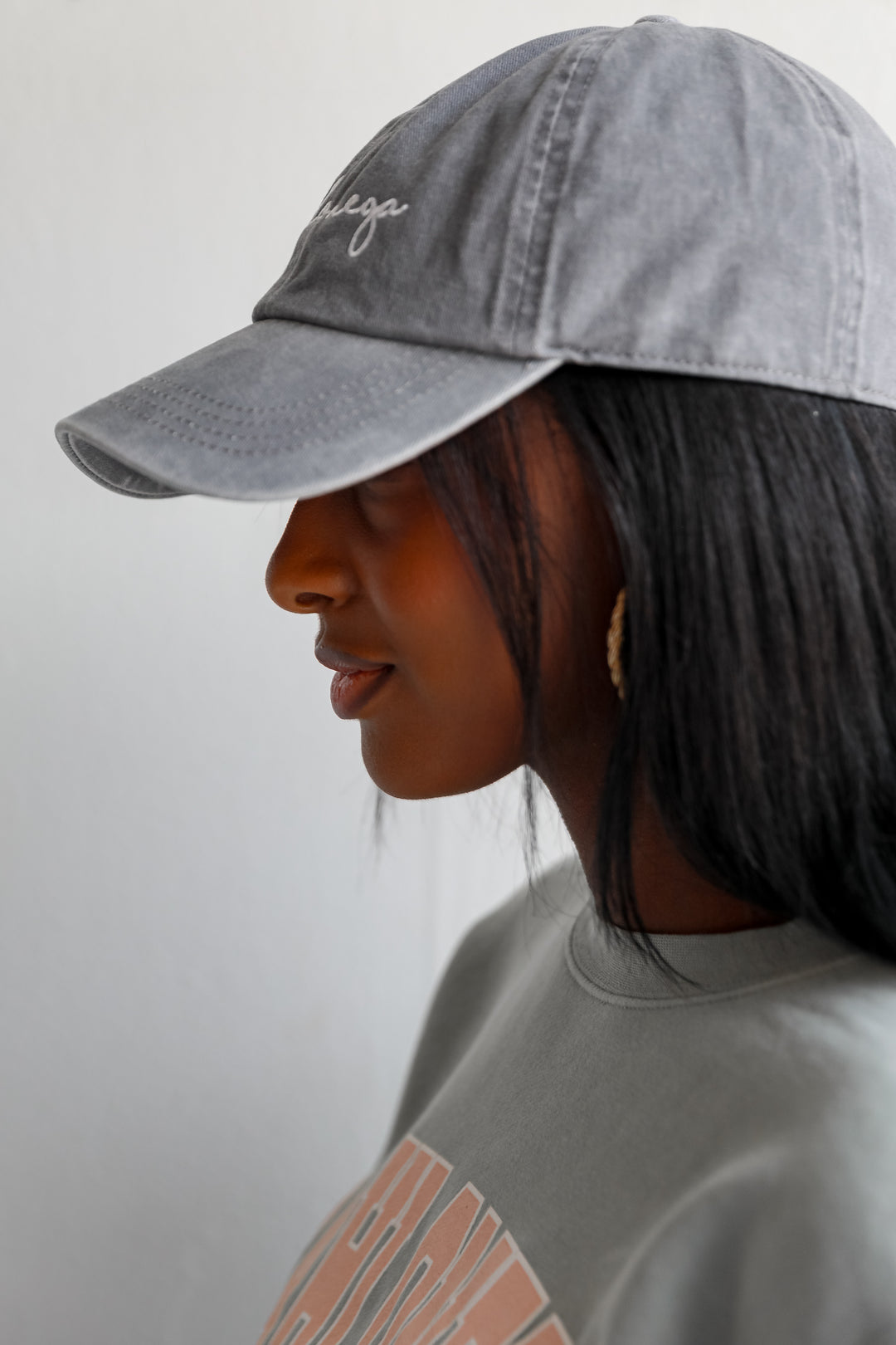 grey Dahlonega Script Embroidered Hat side view