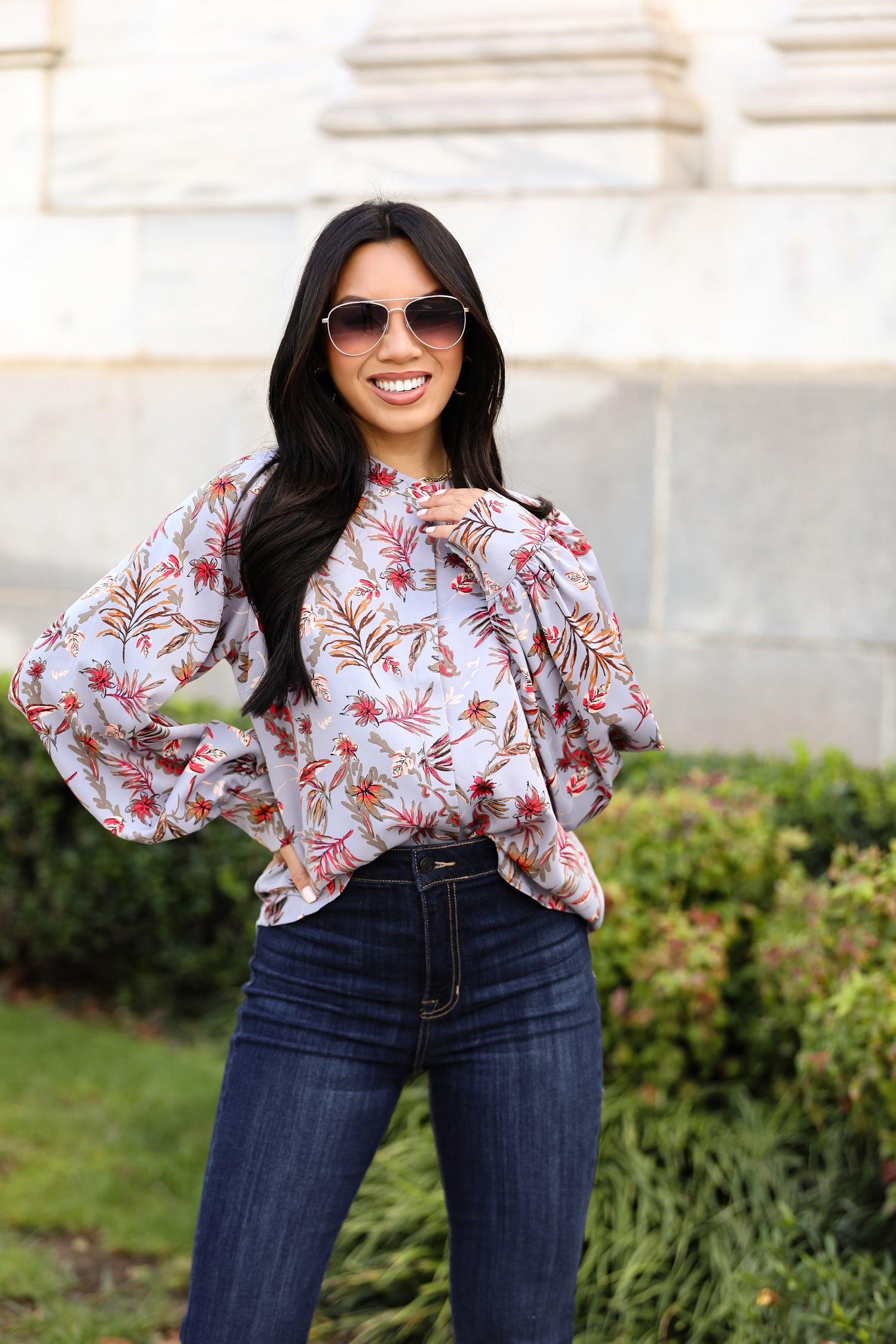 Endless Aura Grey Floral Blouse