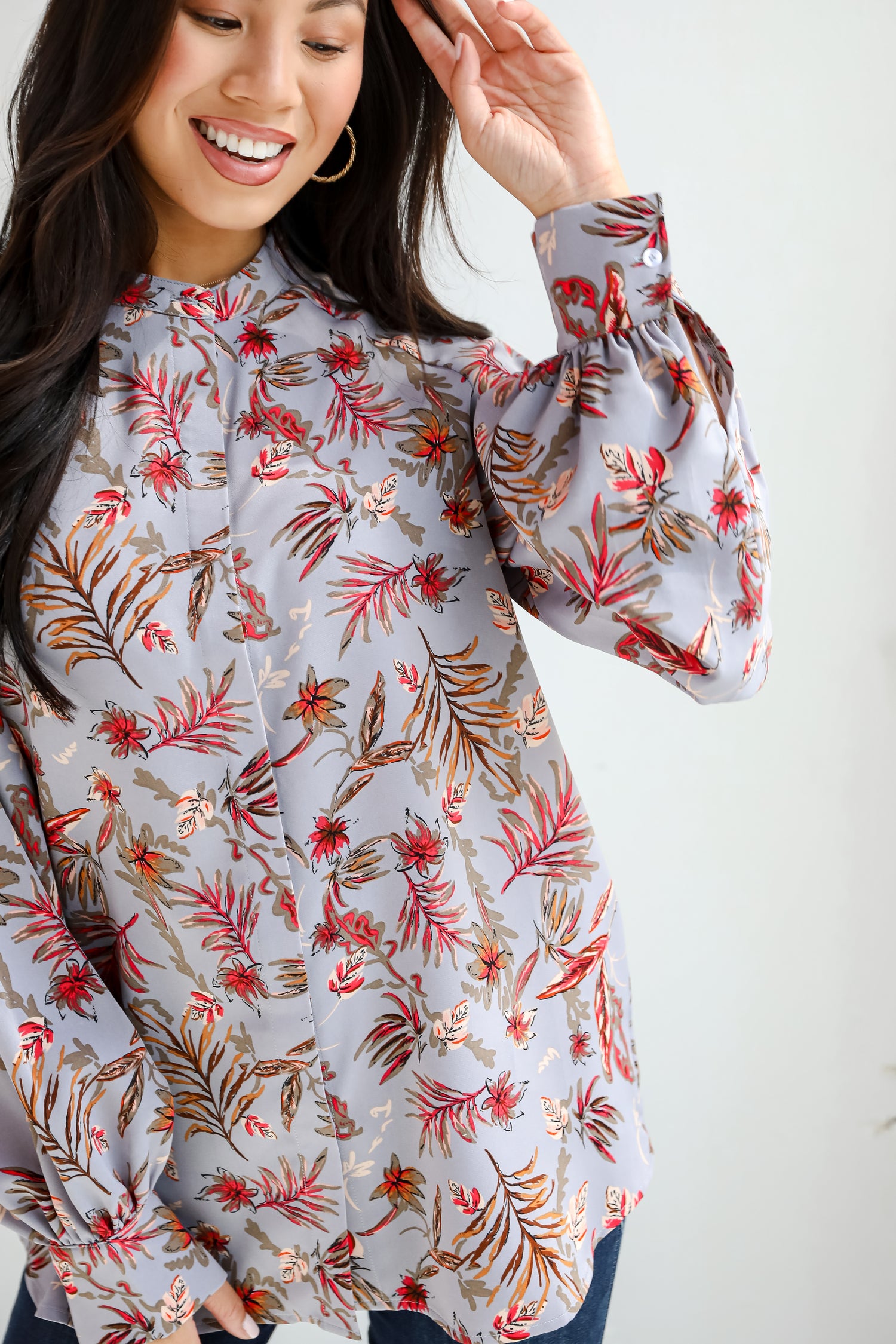 Endless Aura Grey Floral Blouse