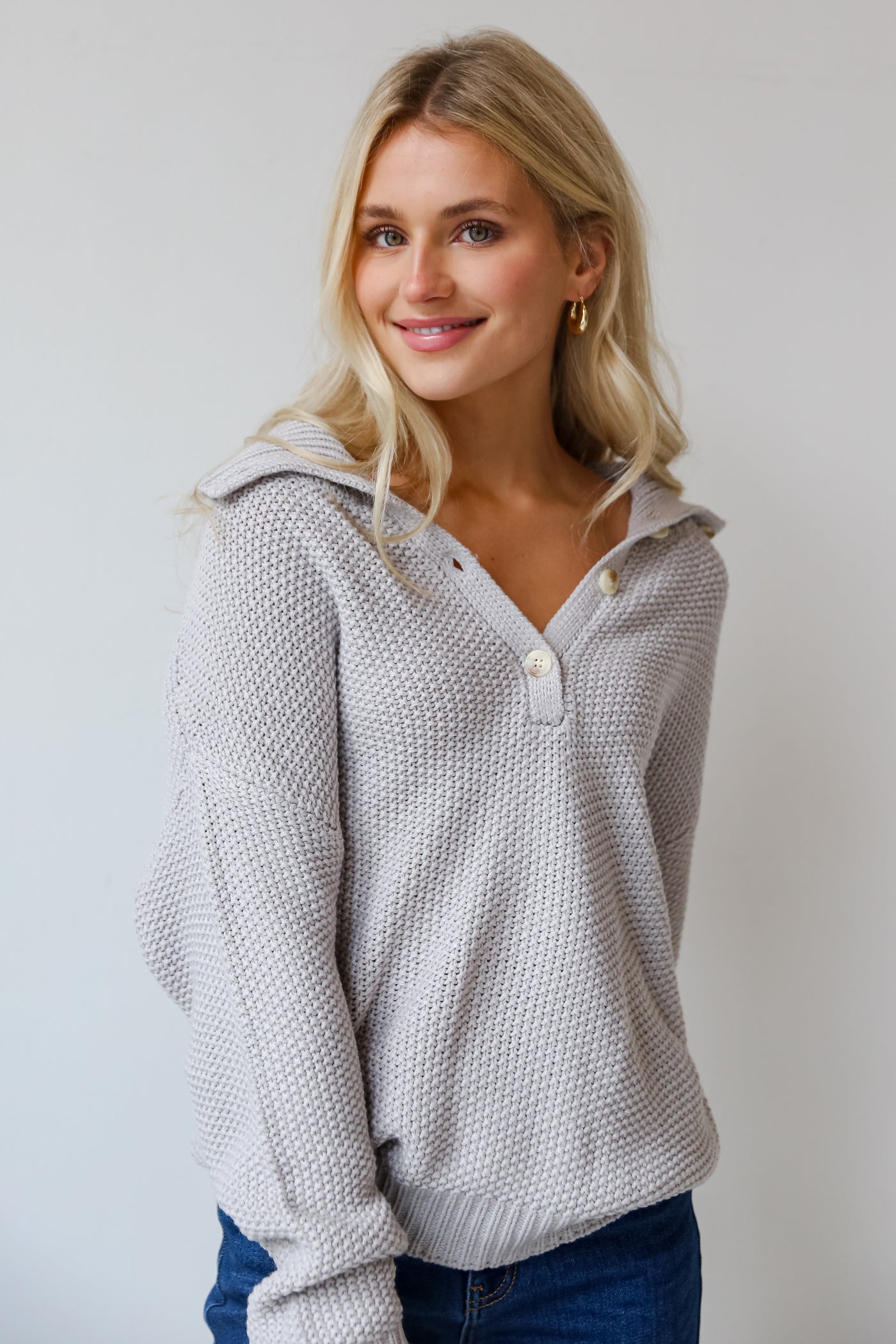 grey Collared Oversized Sweater front view