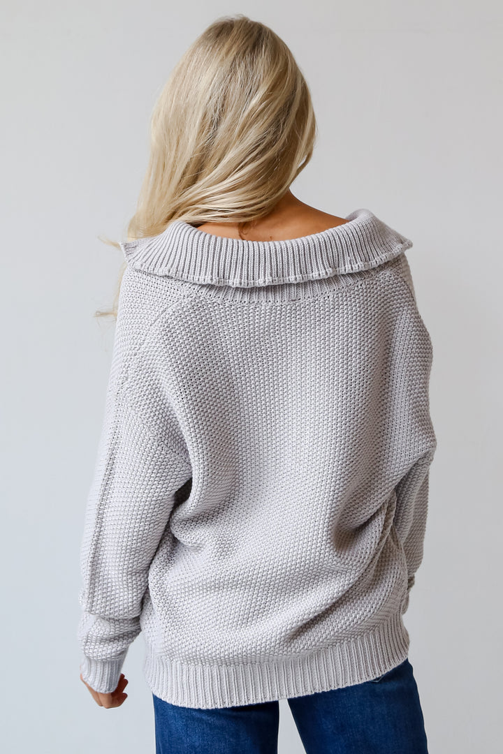 grey Collared Oversized Sweater back view
