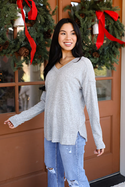 Effortless Pick Heather Grey Knit Top