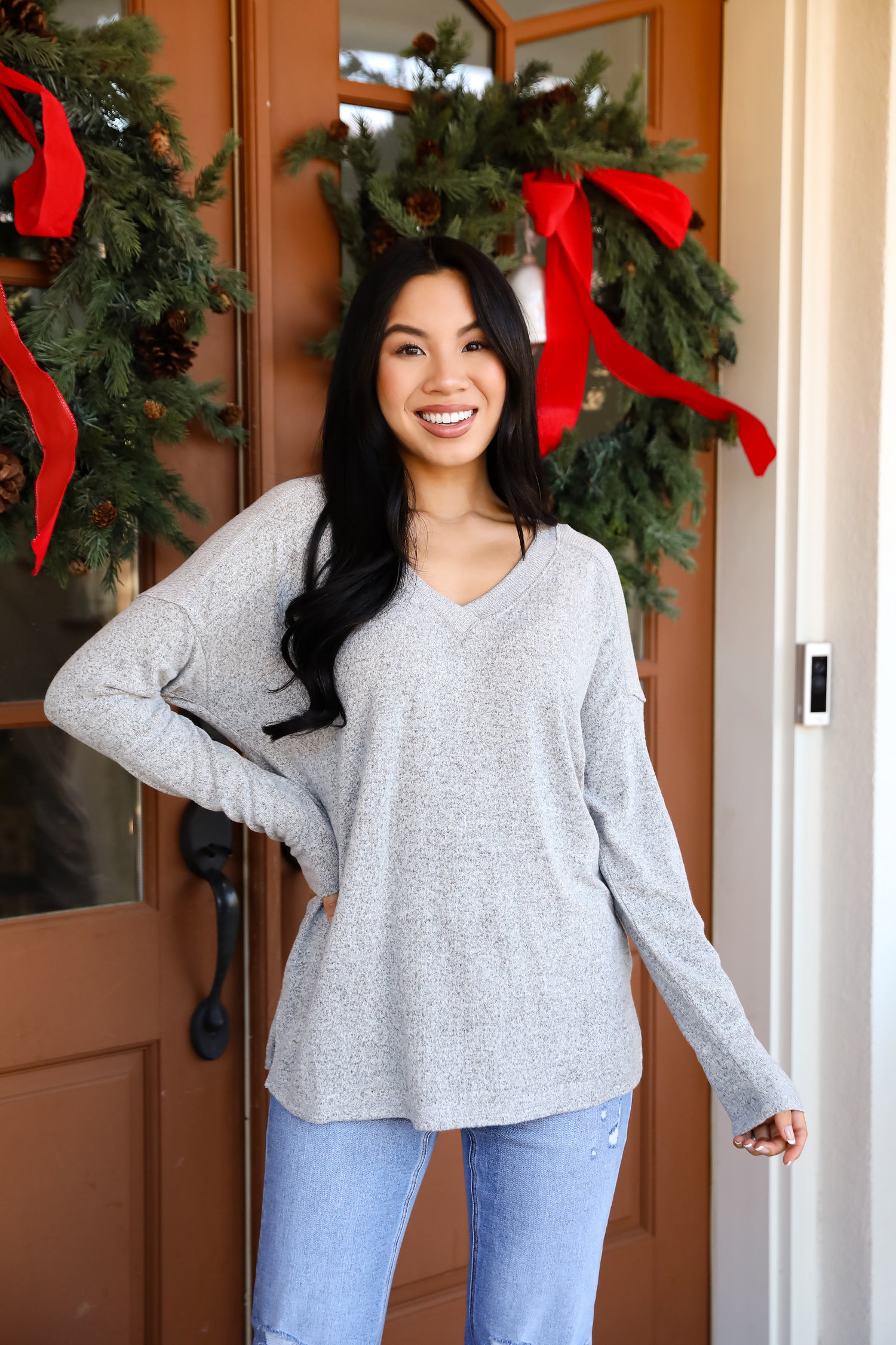 Effortless Pick Heather Grey Knit Top