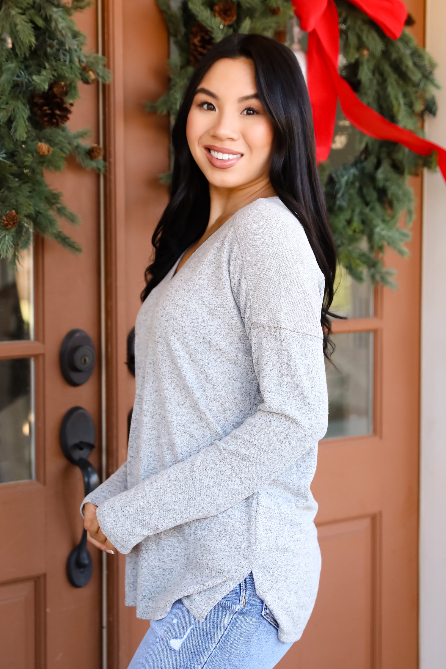 Effortless Pick Heather Grey Knit Top