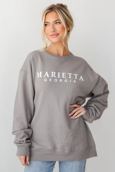 Light Grey Marietta Georgia Pullover on model