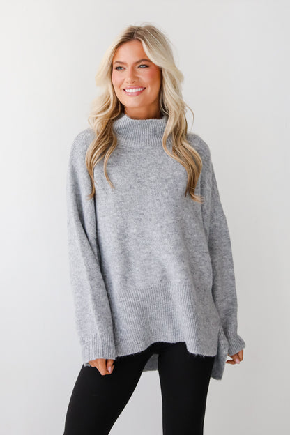 Winter Classic Heather Grey Mock Neck Oversized Sweater