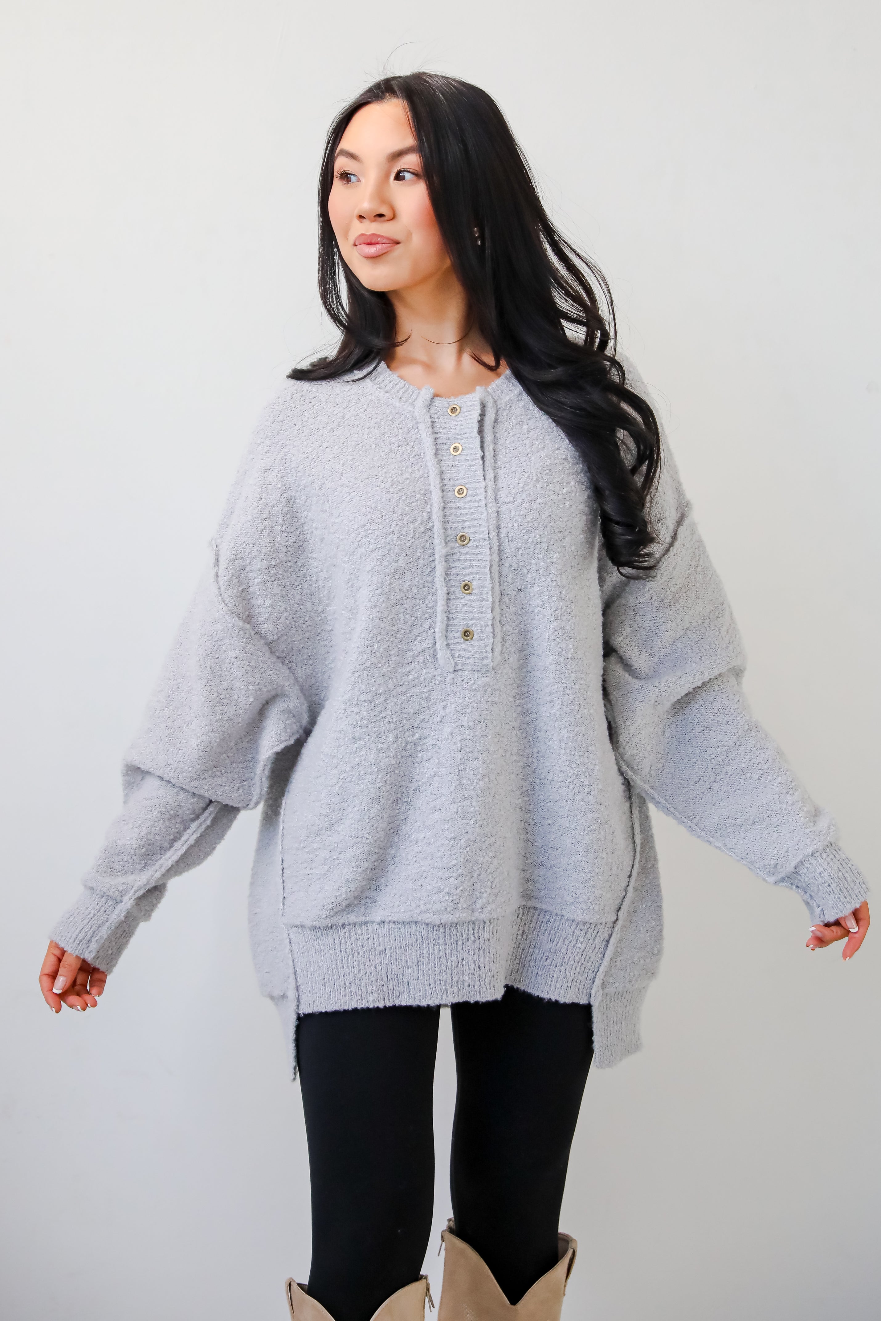 Cuddly Sensation Heather Grey Oversized Sweater