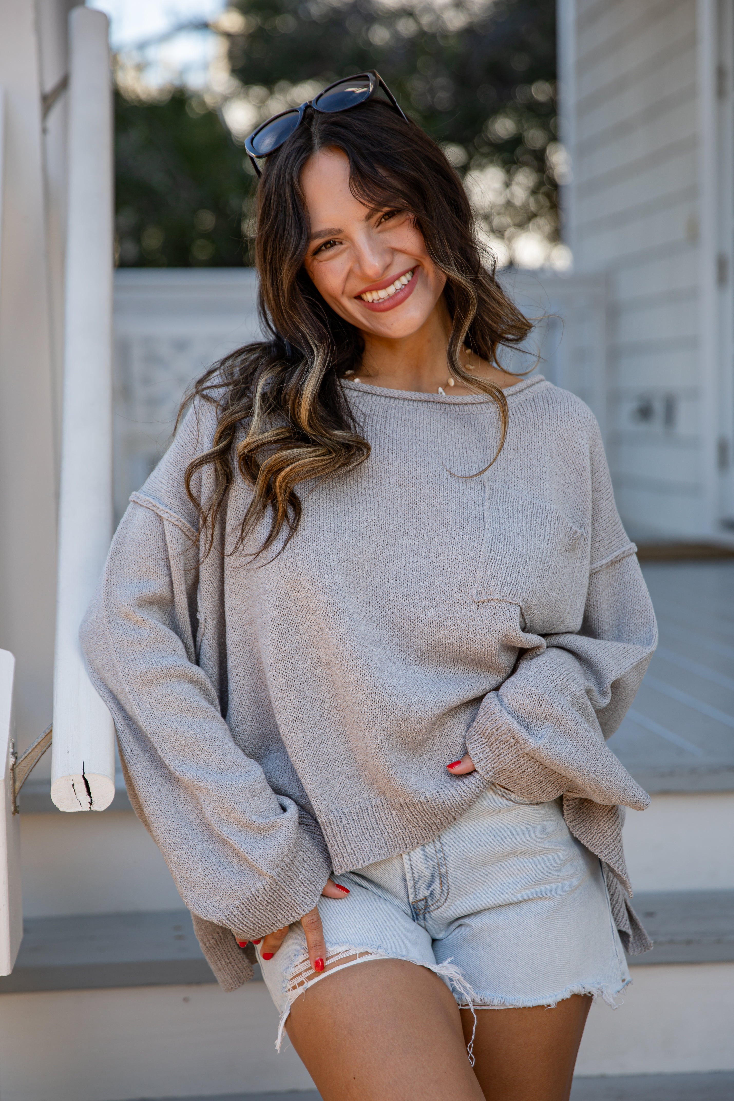 Oversized Gray Sweaters Simple Street Side Slit Oversized Sweater