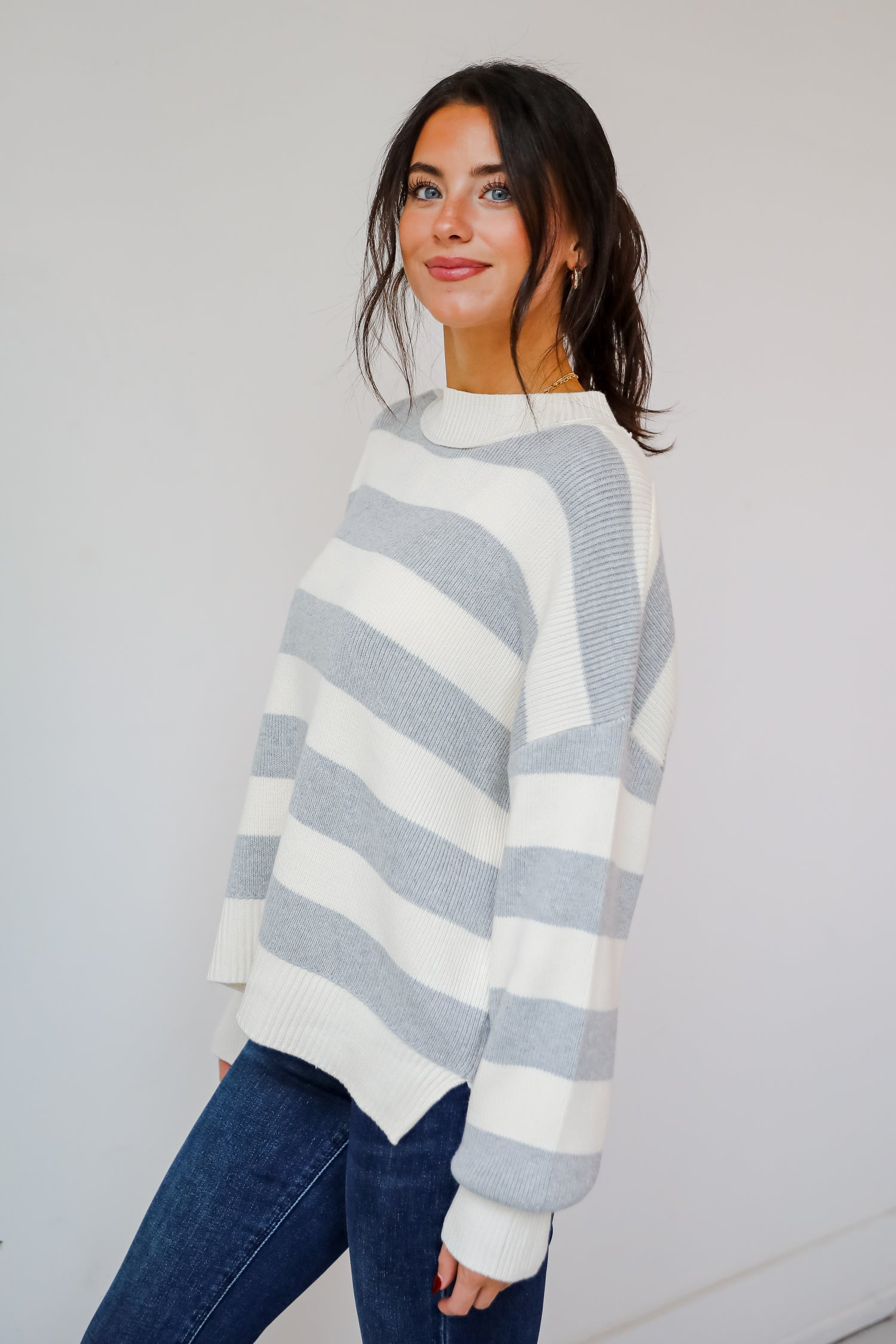 Coveted Coziness Heather Grey Oversized Striped Sweater