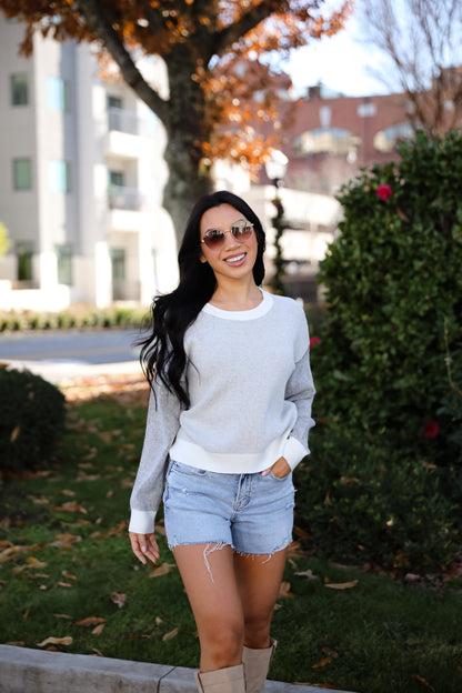 Fireside Flirt Grey Ribbed Sweater