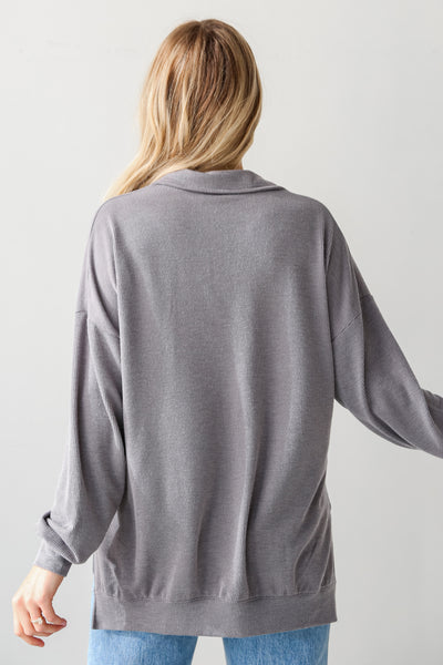 grey Corded Collared Pullover back view