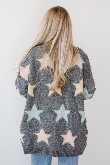 Cozy Outcome Heather Grey Star Cardigan