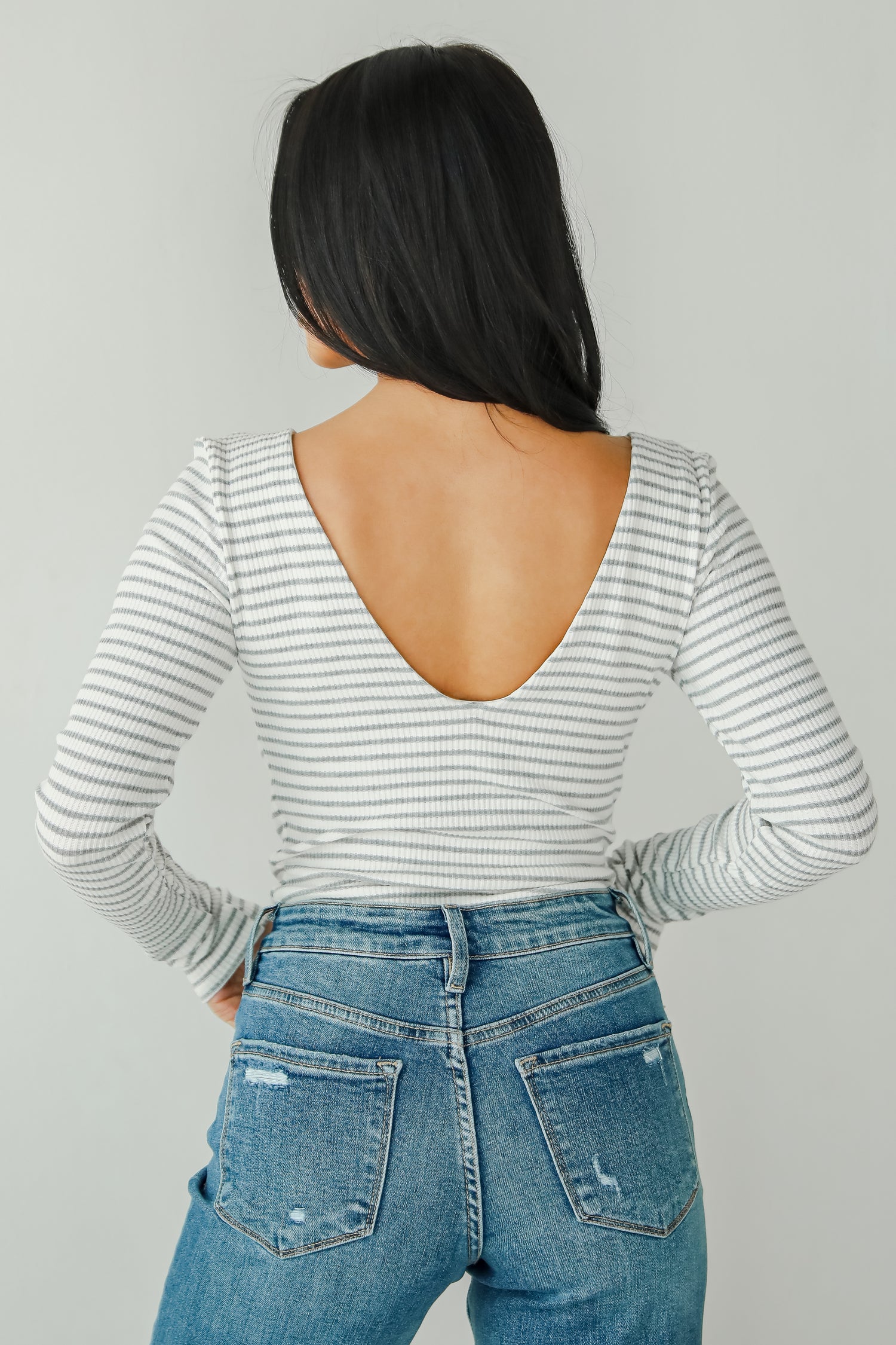 Sweetened Attitude Grey/White Striped Bodysuit