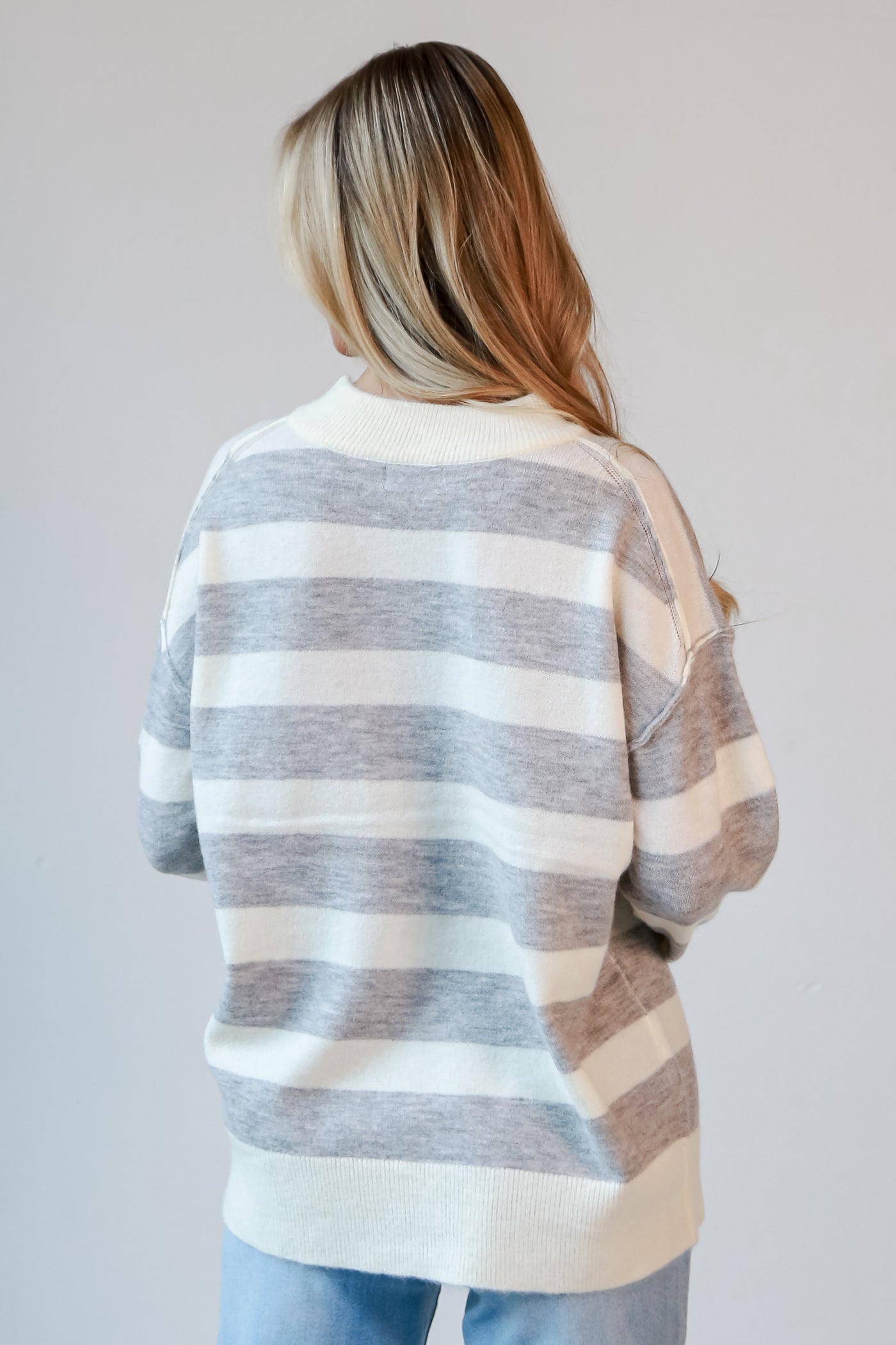 womens Heather Grey Striped Sweater