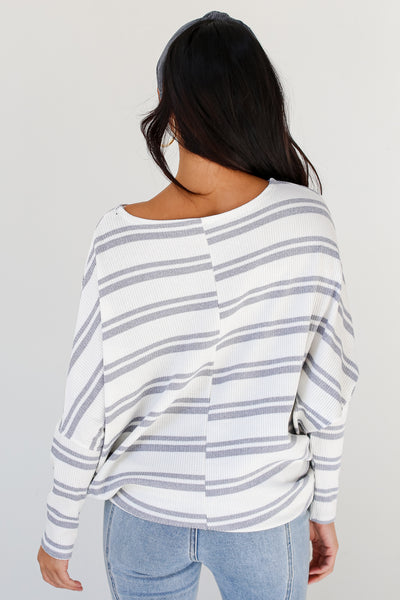 grey Striped Knit Top back view