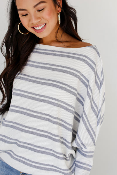 grey Striped Knit Top close up