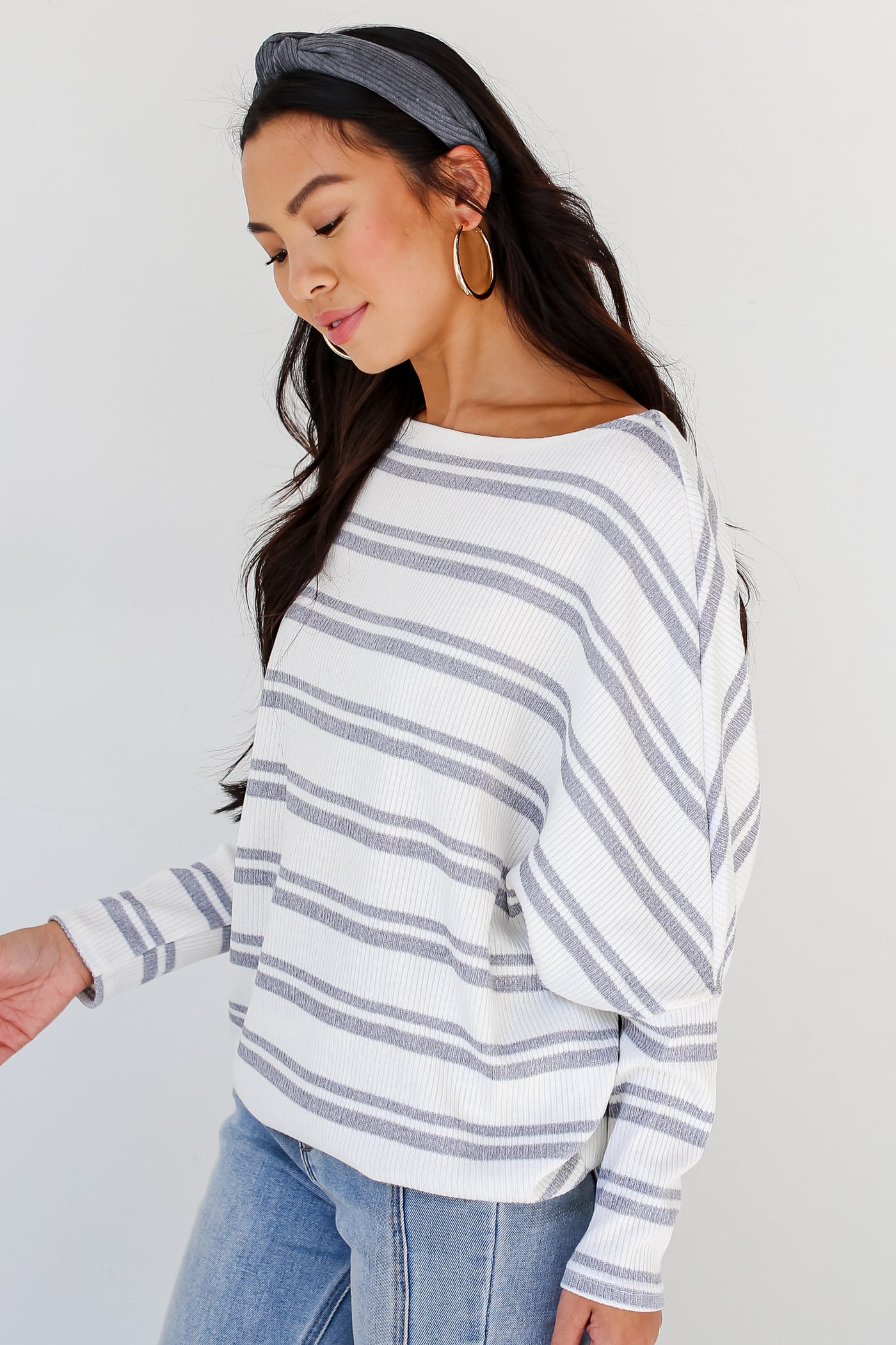 grey Striped Knit Top side view
