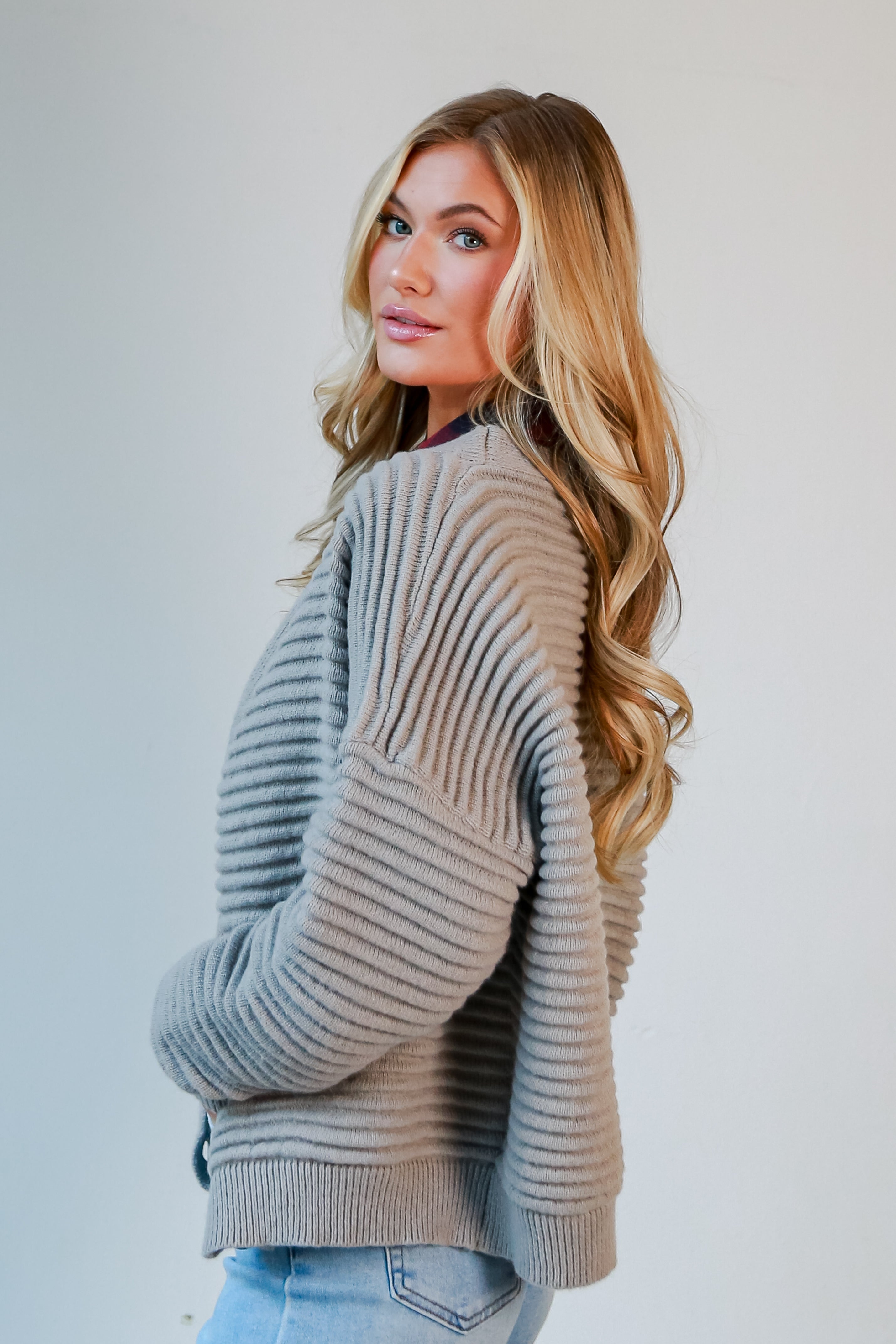 Grey Sweater Cardigan side view