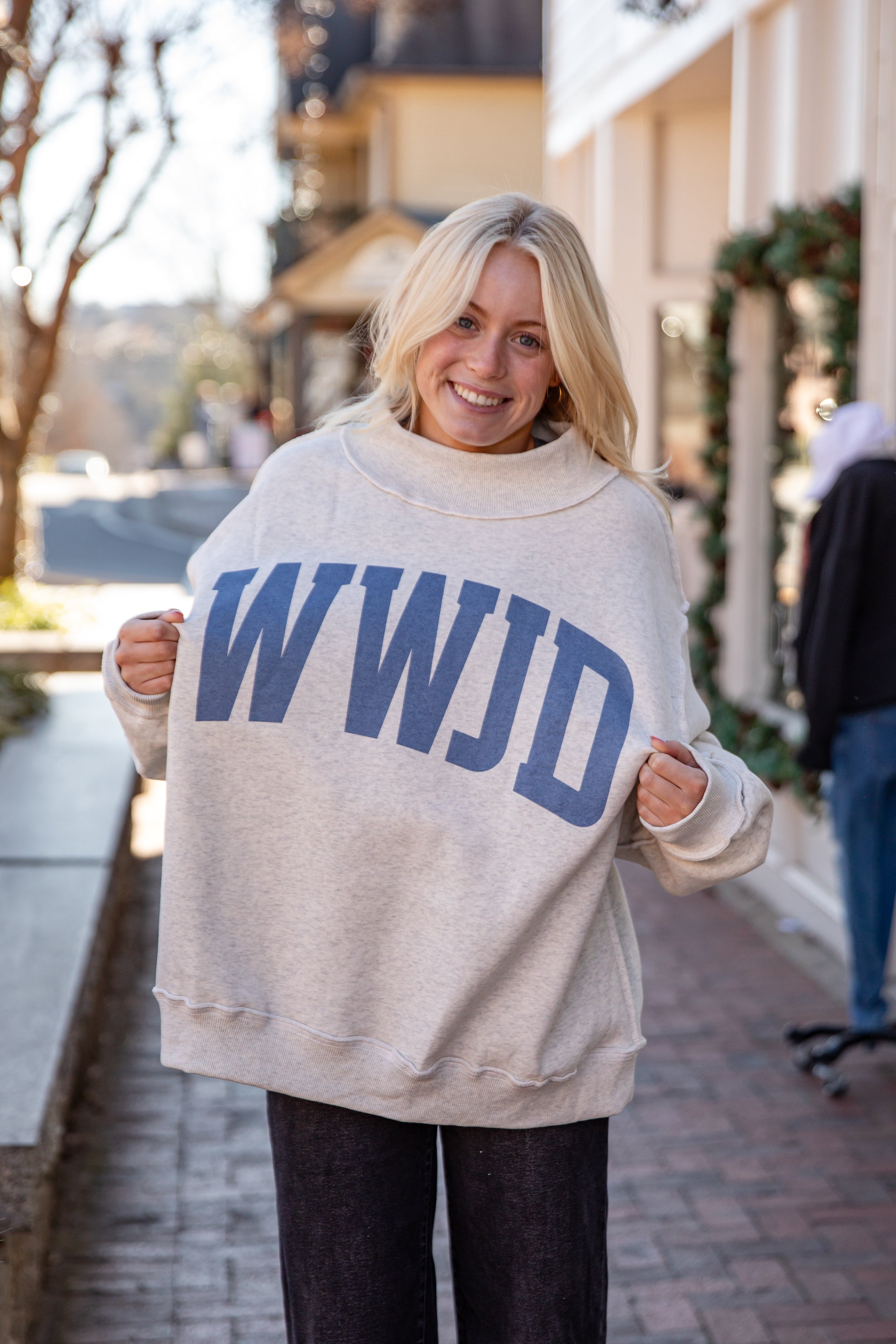 WWJD Reversible Mockneck Sweatshirt | Trendy Women Mockneck | Dress Up