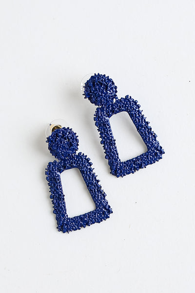 blue Statement Earrings flat lay