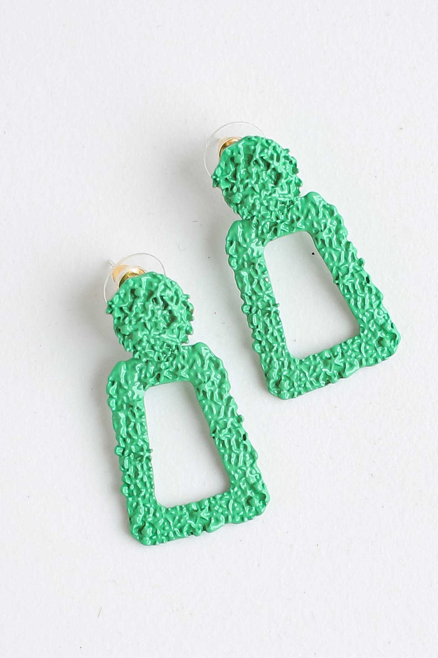 green Statement Earrings close up