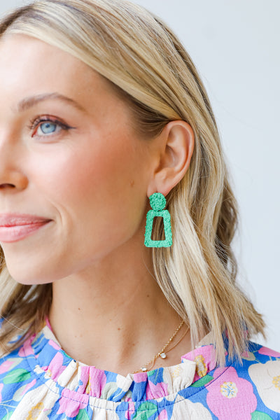 green Statement Earrings close up