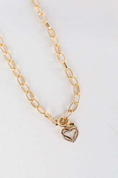 Gold Heart Charm Chain Necklace