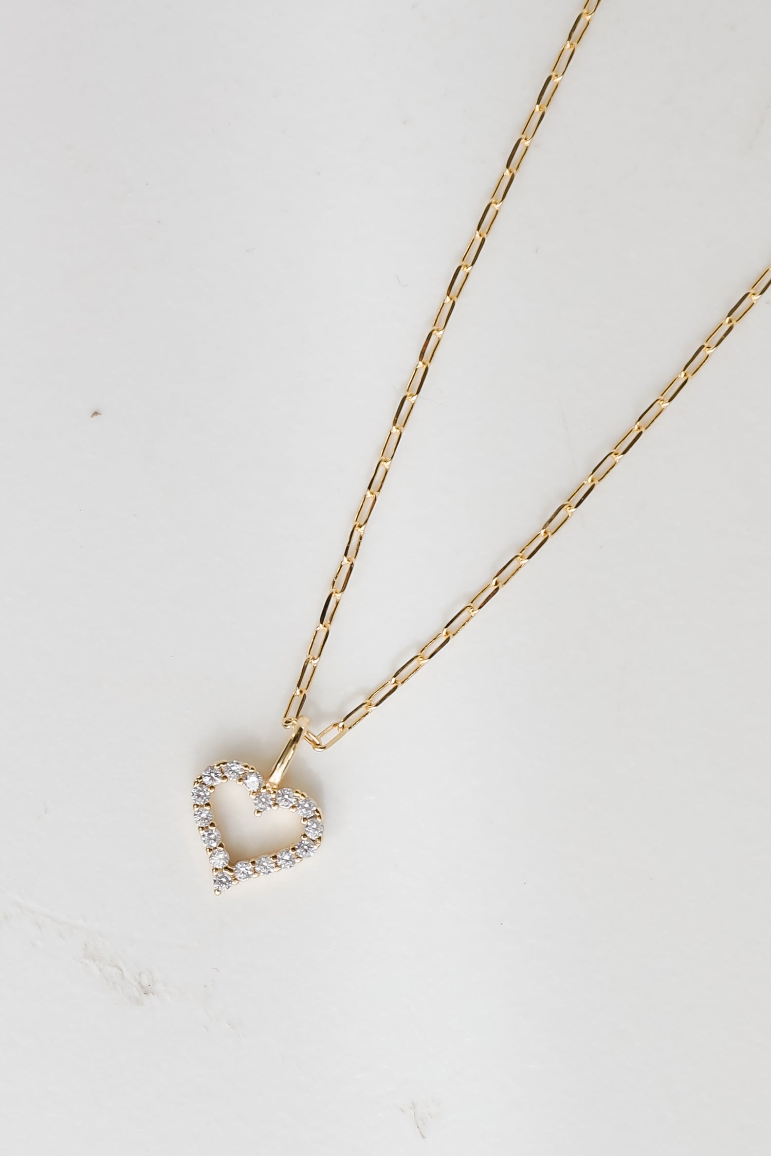 Cute Gold Rhinestone Heart Charm Necklace Heart Necklace