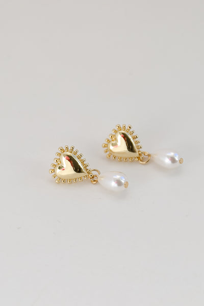 trendy Gold Heart Pearl Drop Earrings