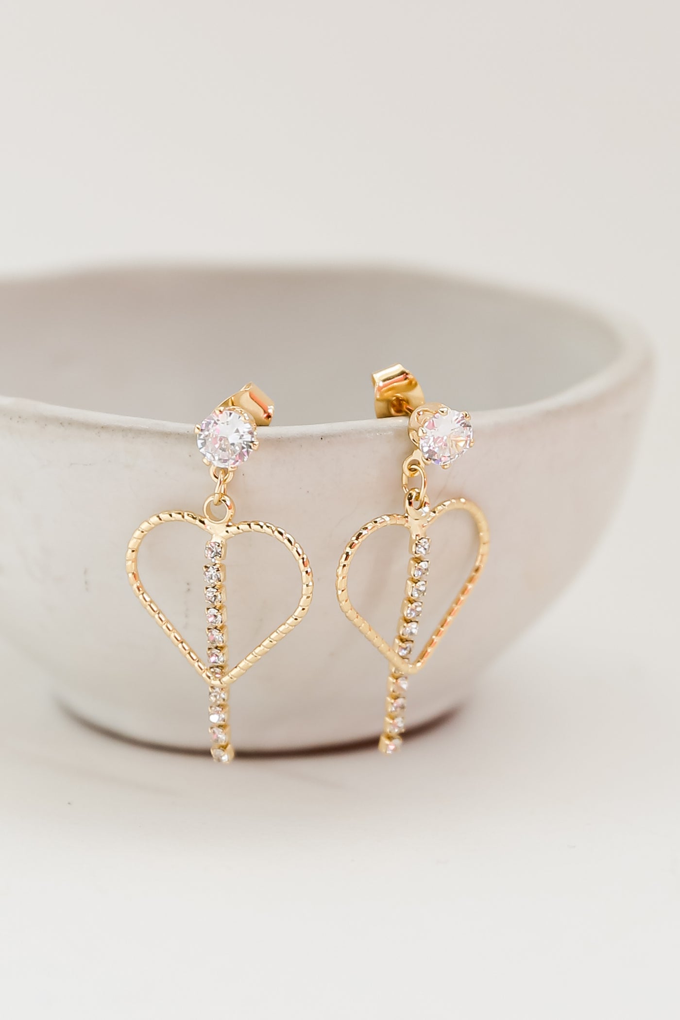 cute Gold Rhinestone Heart Drop Earrings