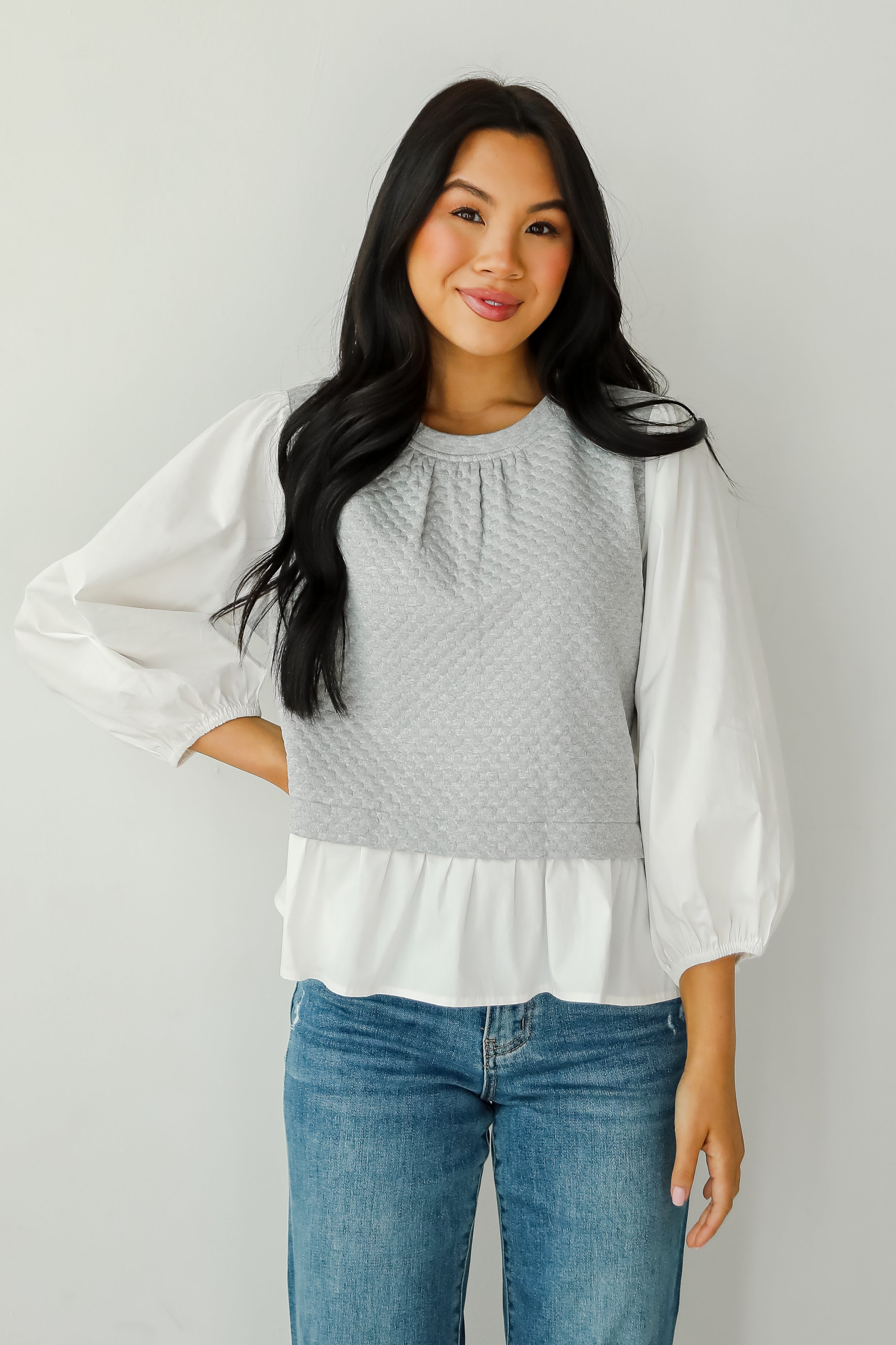 Darling Posture Heather Grey Contrast Blouse