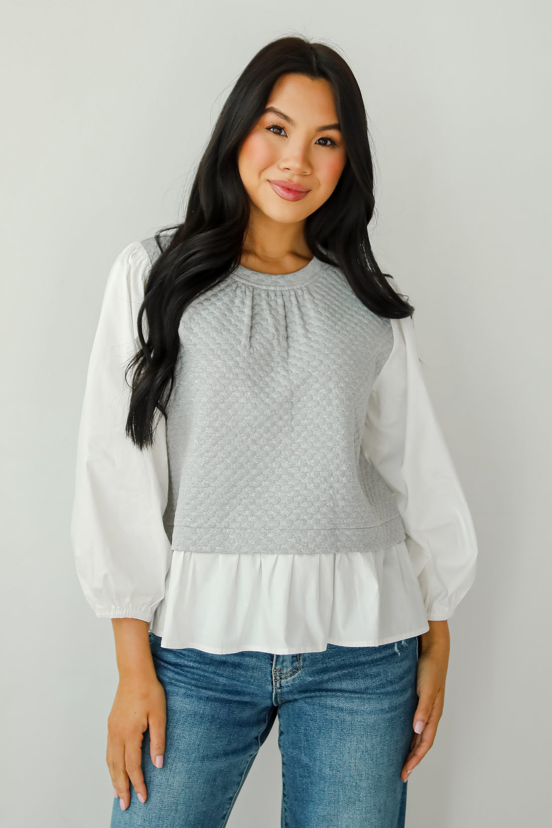 Darling Posture Heather Grey Contrast Blouse