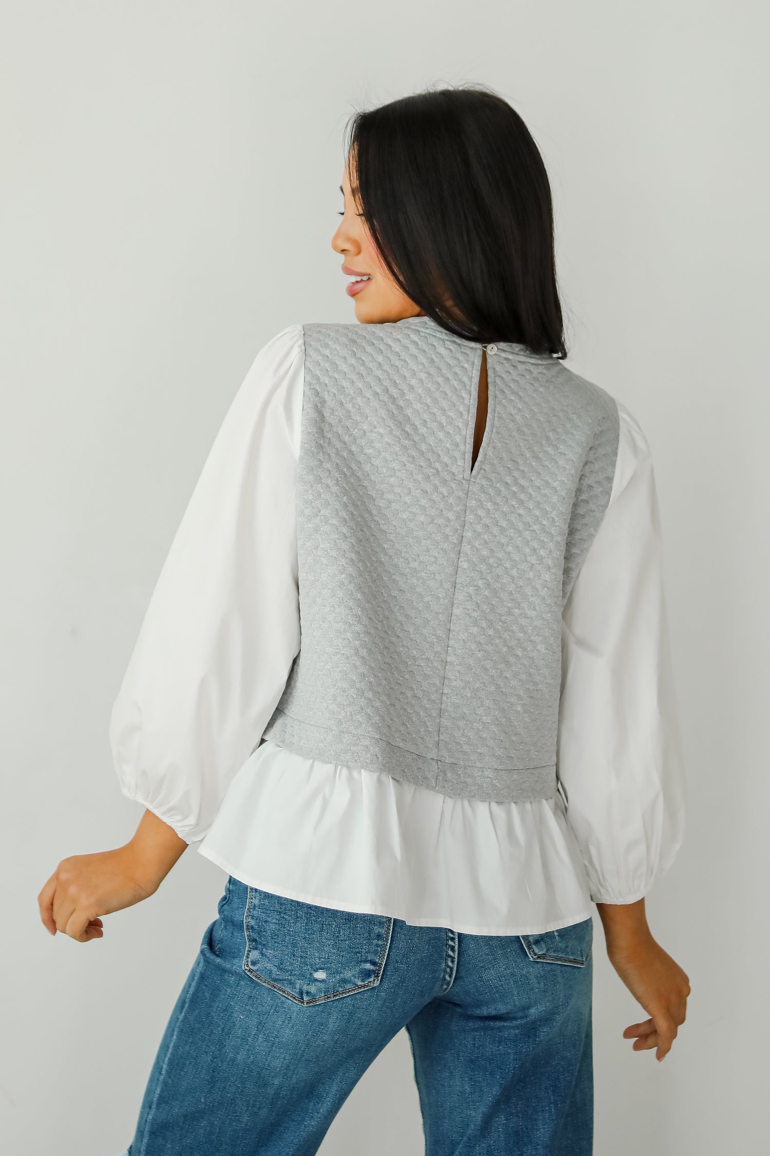 Darling Posture Heather Grey Contrast Blouse