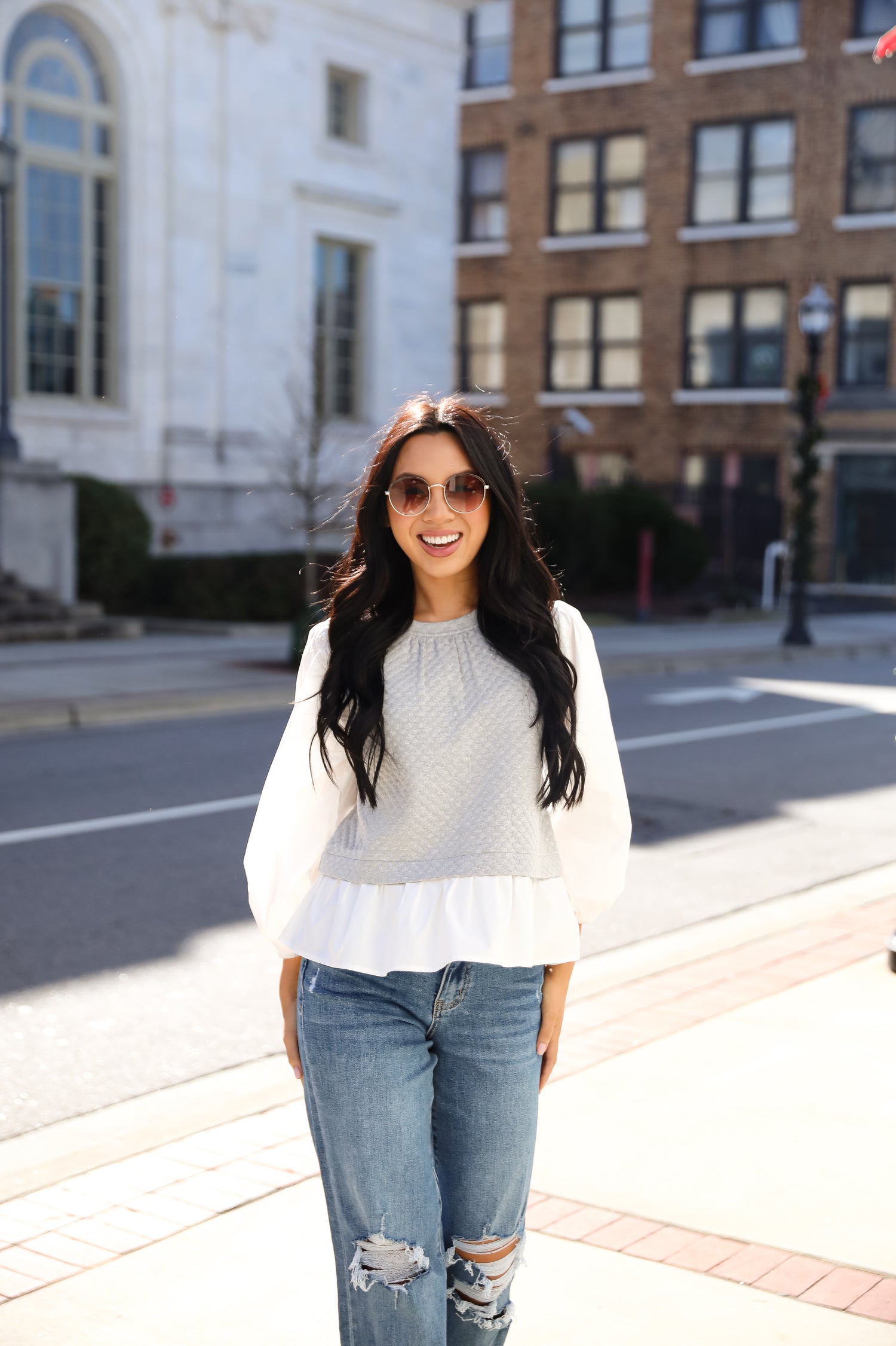 Darling Posture Heather Grey Contrast Blouse