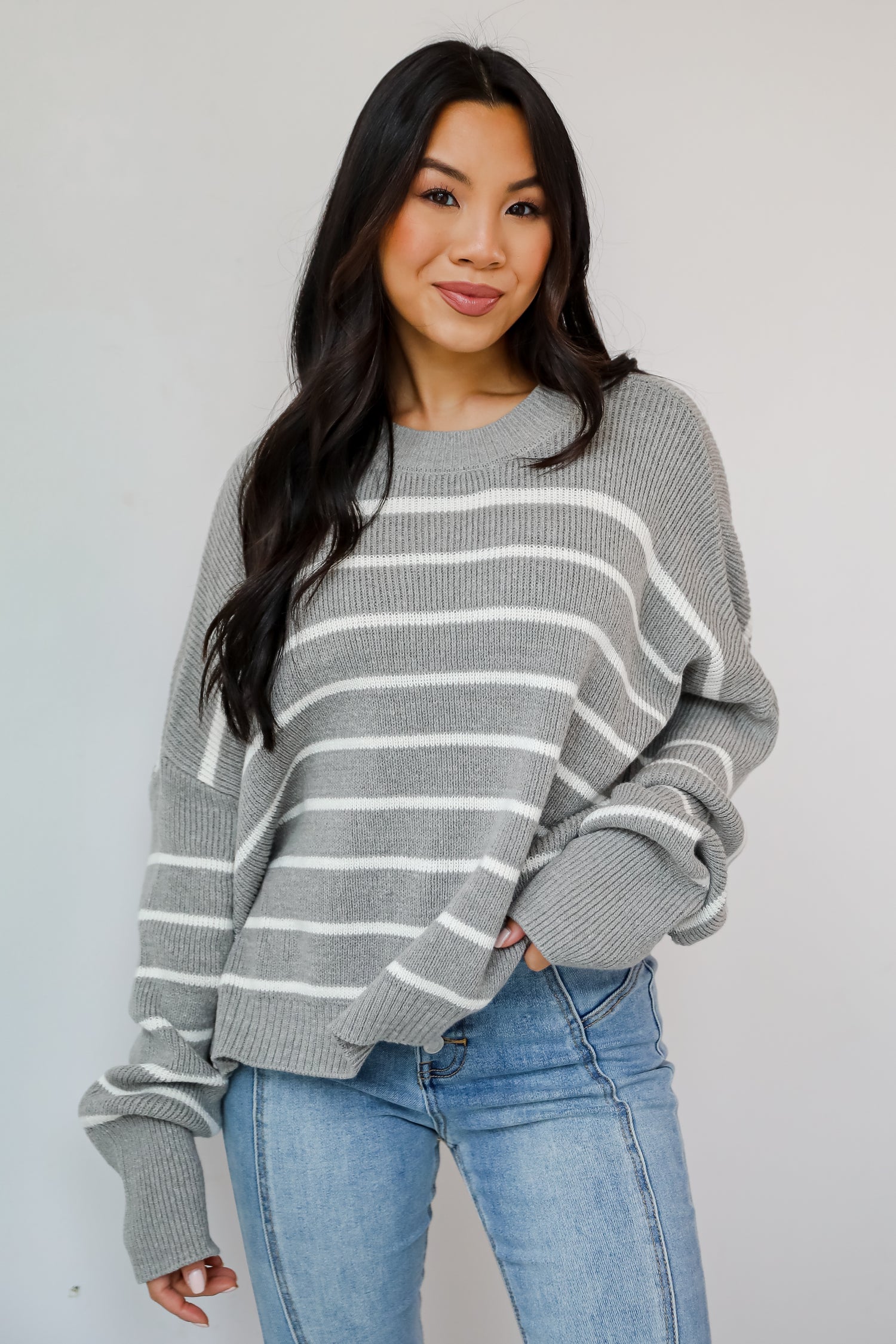 Favorite Potential Heather Grey Striped Sweater