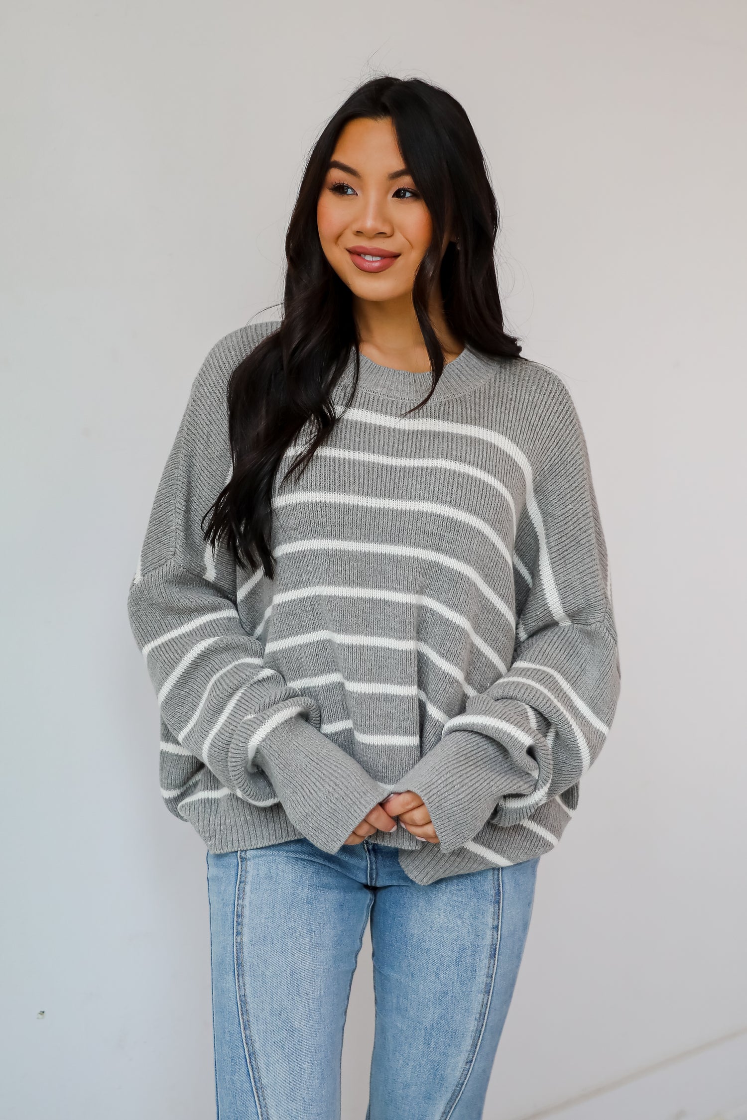 Favorite Potential Heather Grey Striped Sweater