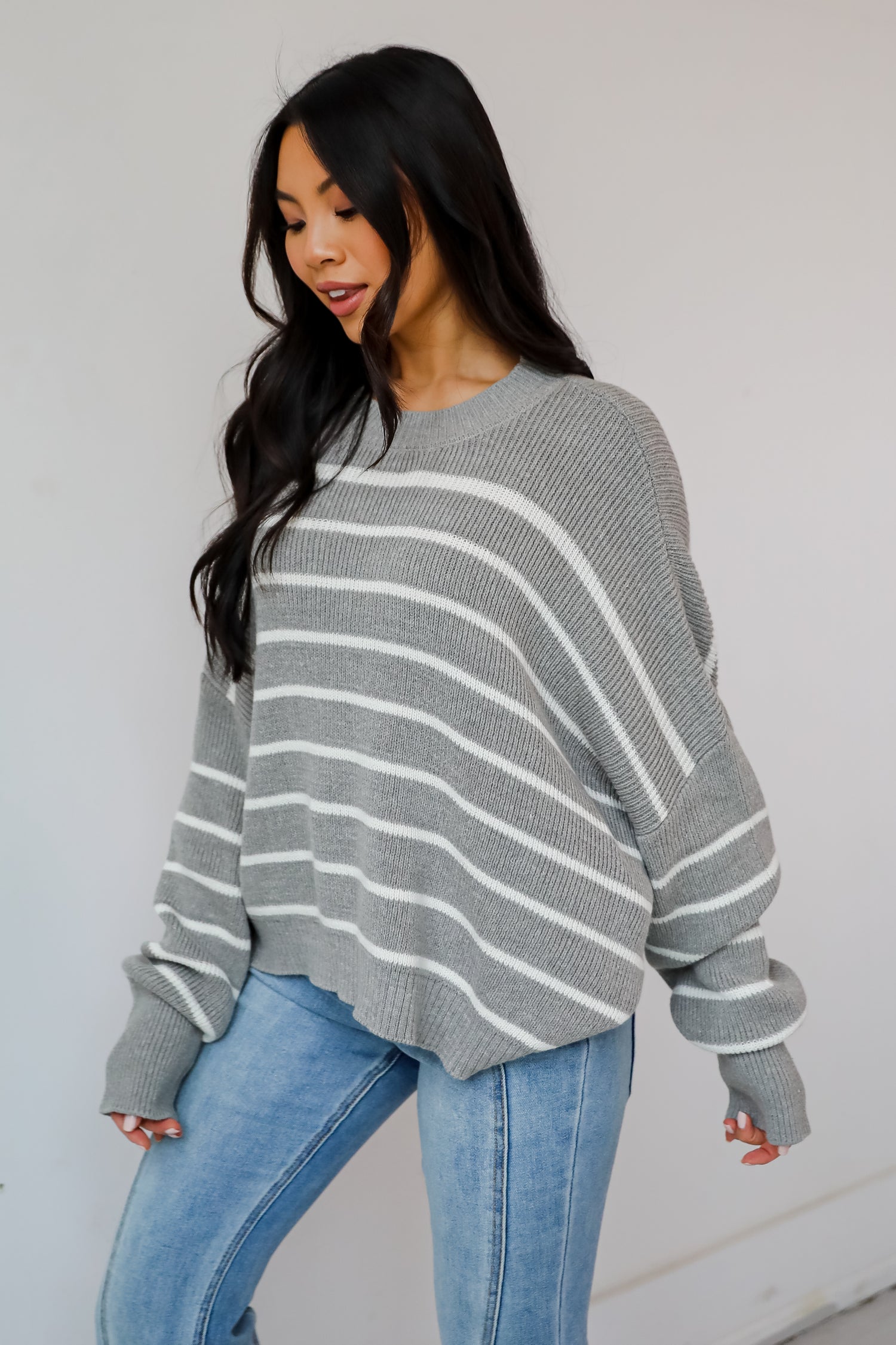 Favorite Potential Heather Grey Striped Sweater