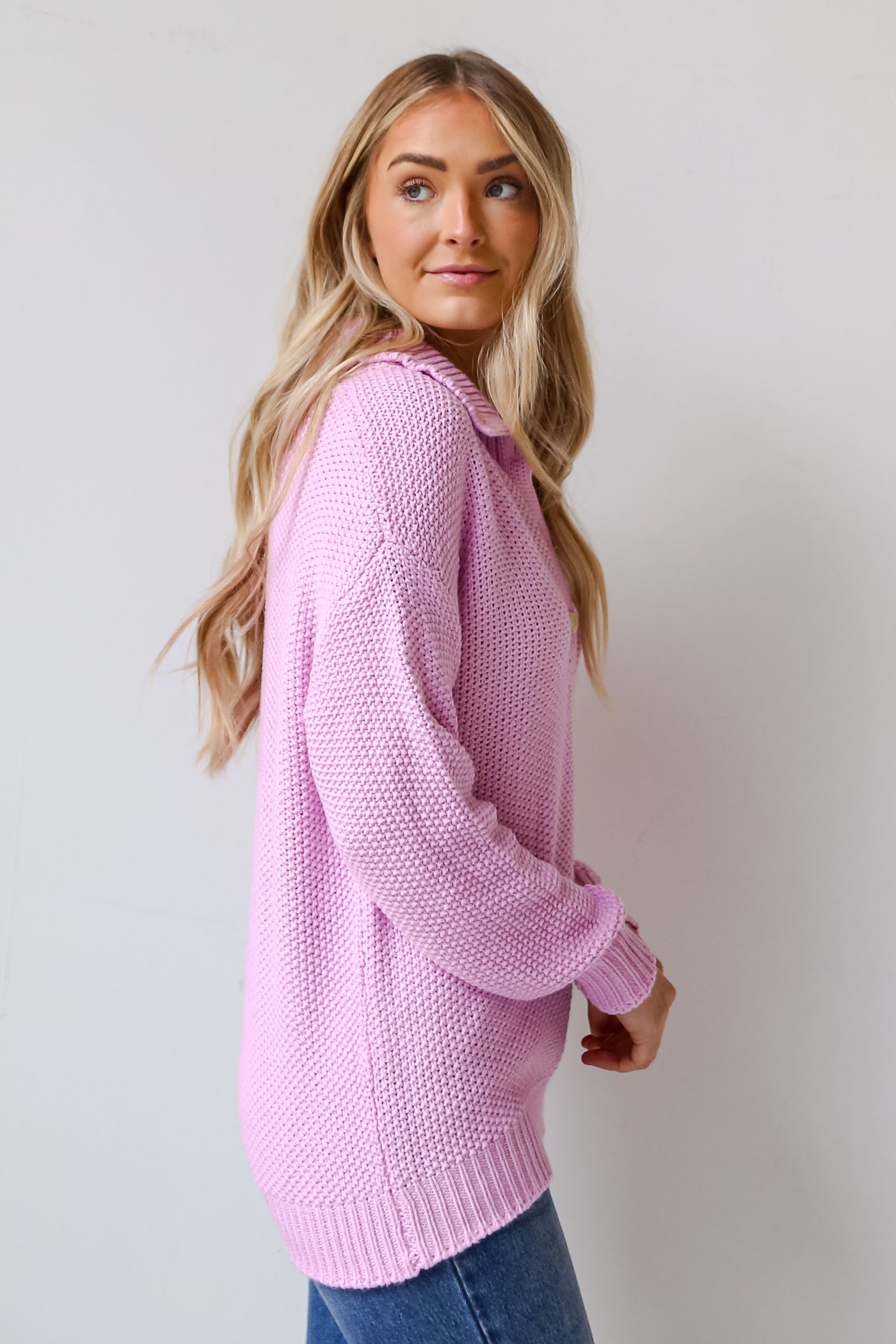 purple Collared Oversized Sweater side view