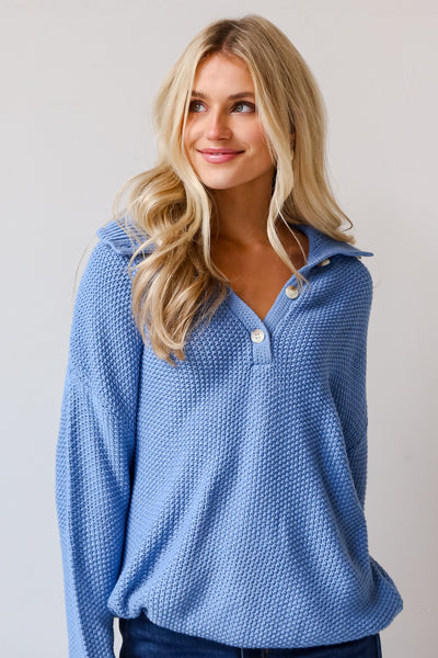 blue Collared Oversized Sweater front view
