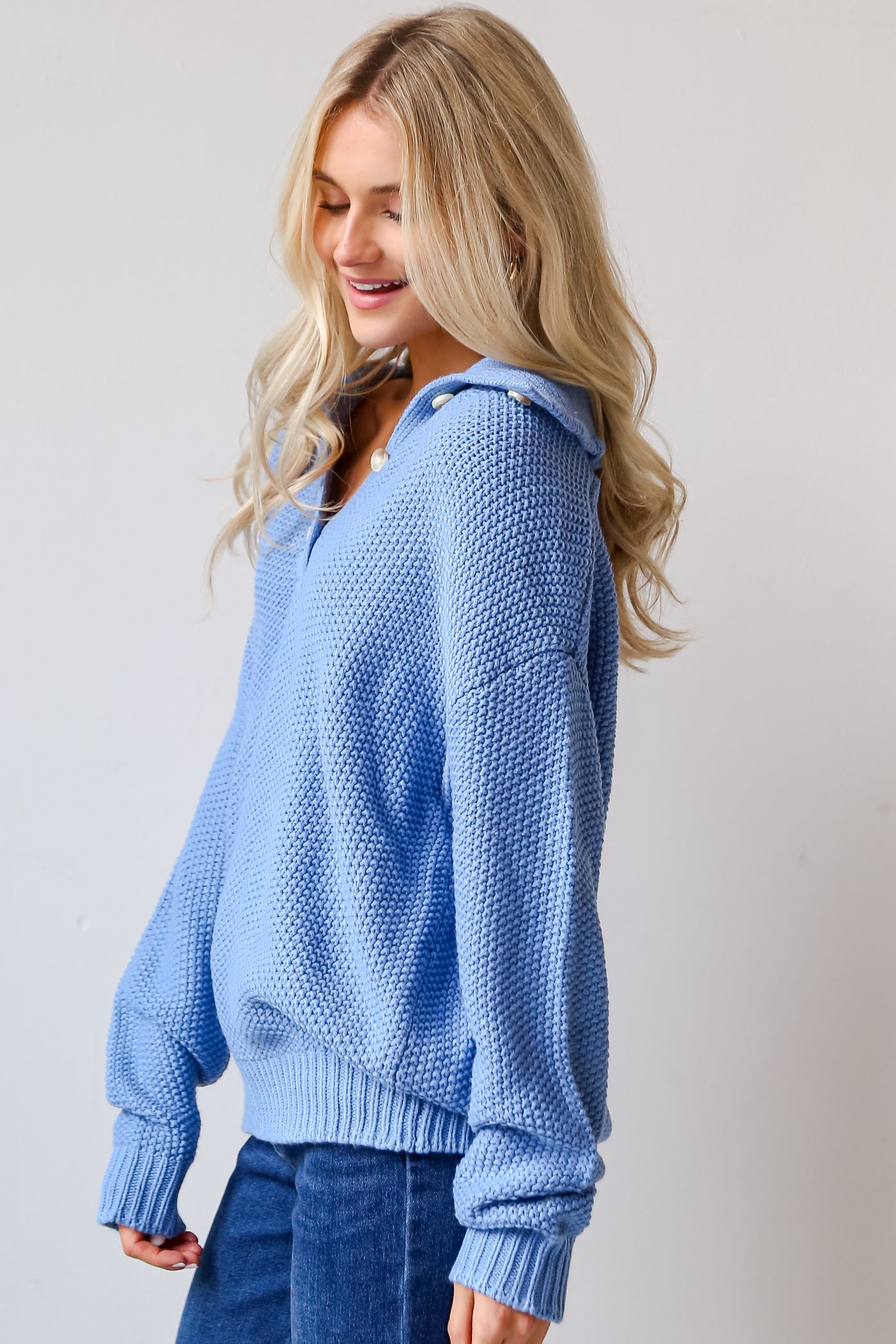 blue Collared Oversized Sweater side view