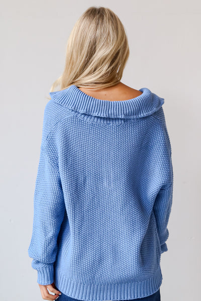 blue Collared Oversized Sweater back view