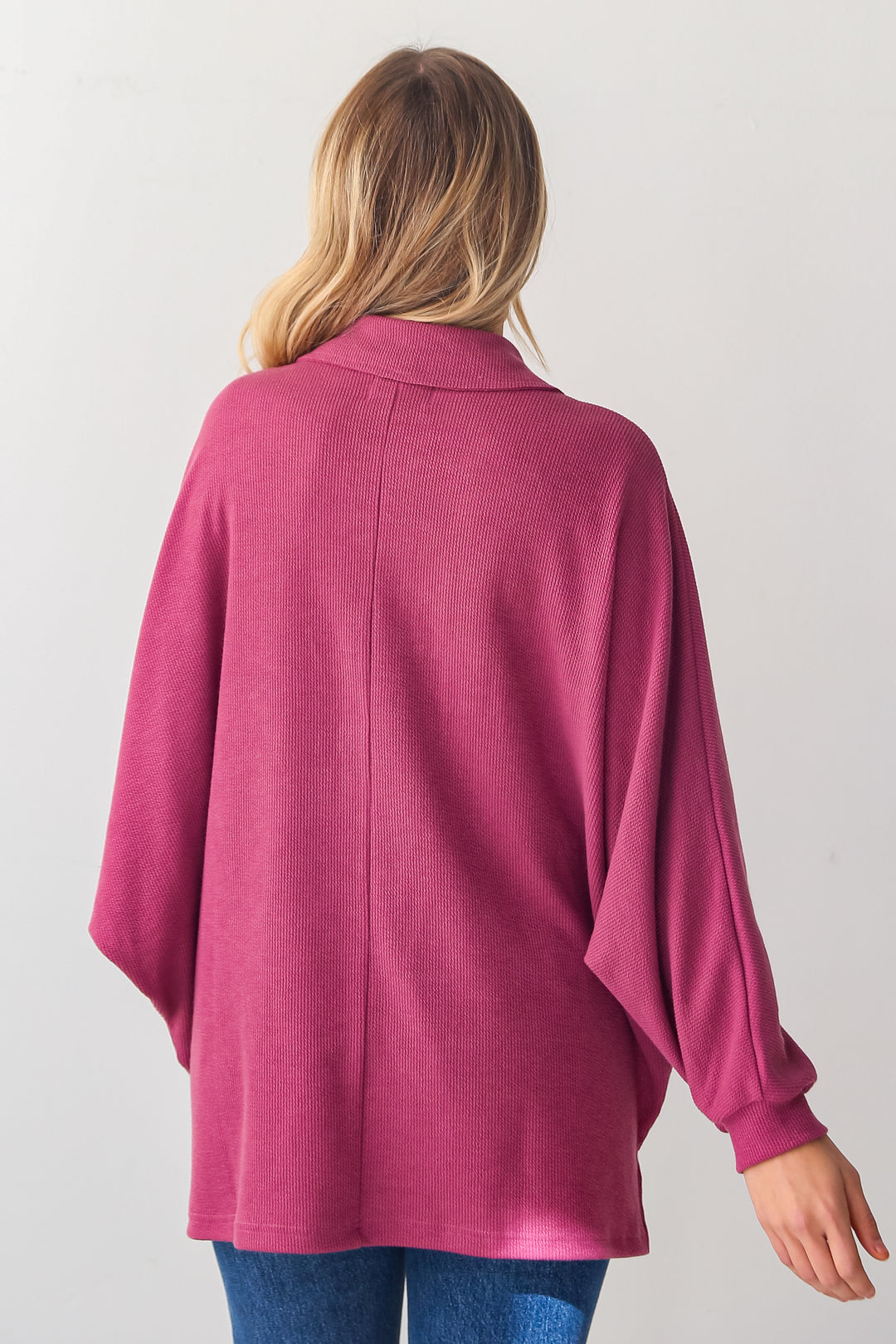 magenta Knit Collared Henley Top back view