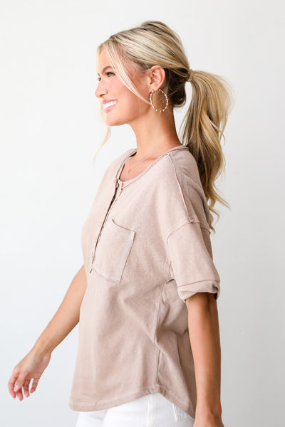 taupe Henley Tee for women. Oversized tees