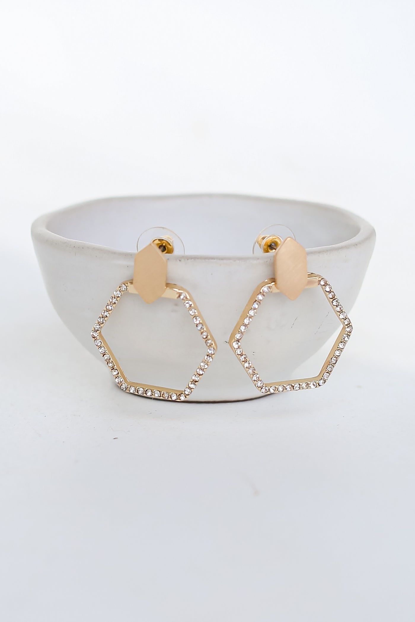 Gold Rhinestone Hexagon Earrings