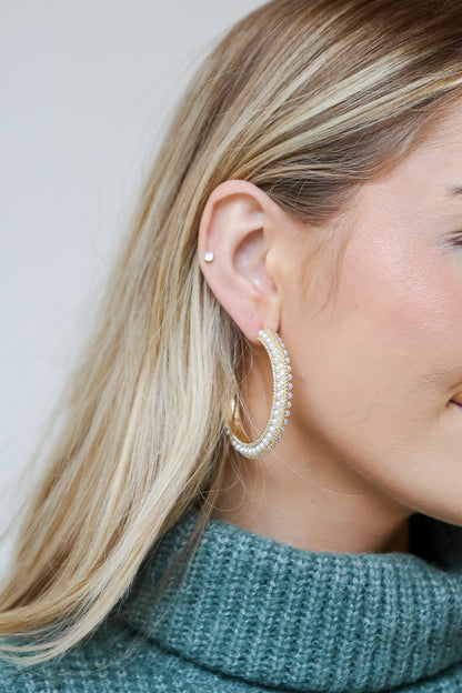 cute gold Pearl Hoop Earrings