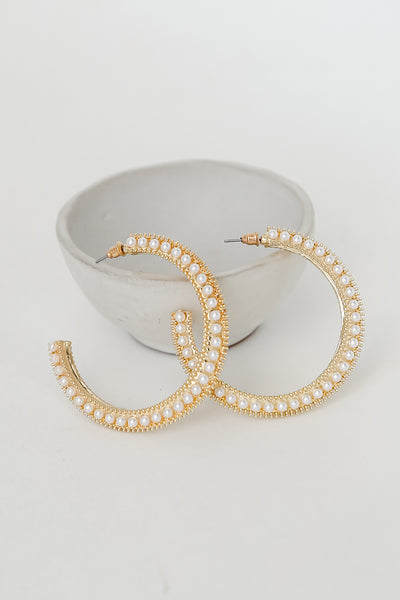 gold Pearl Hoop Earrings