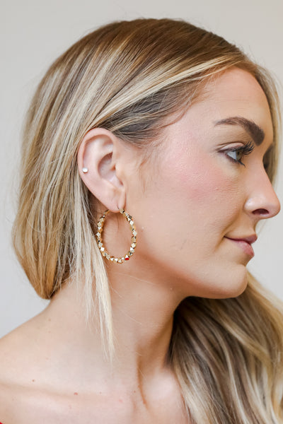 trendy Gold Beaded Hoop Earrings