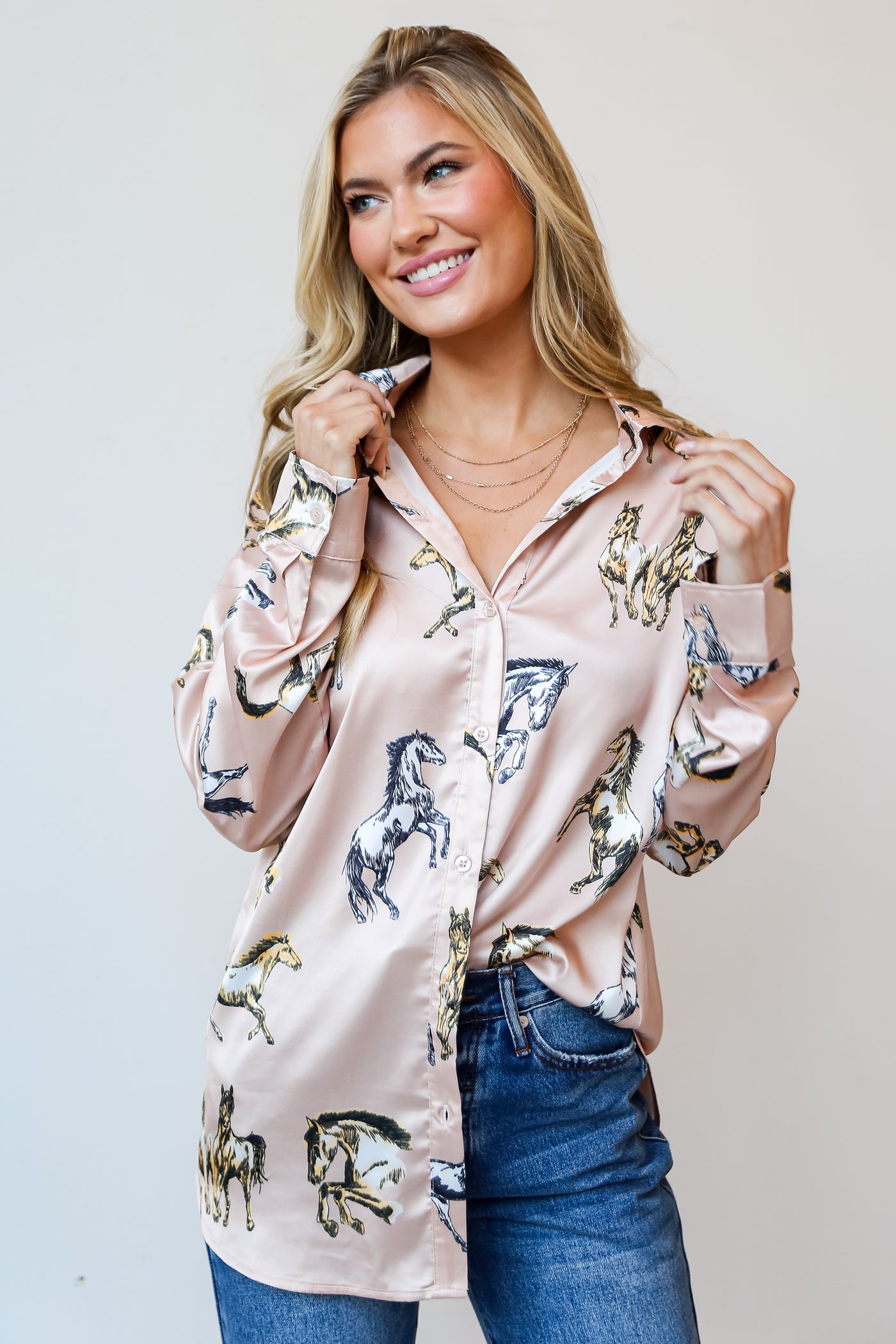 trendy satin button up blouses