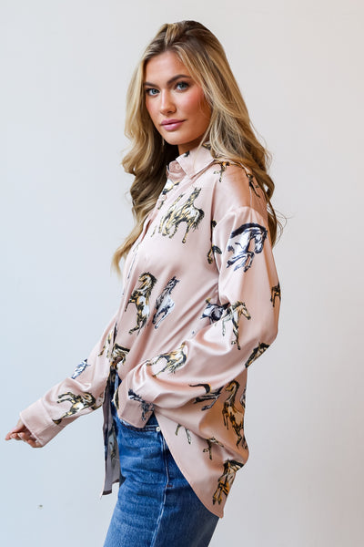 Blush Horse Button-Up Blouse side view